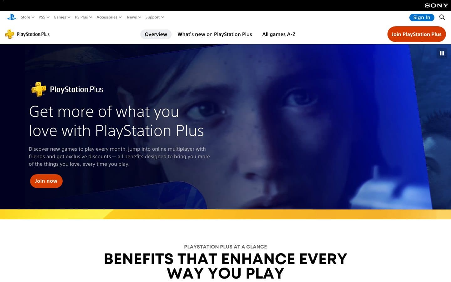 The PlayStation Plus page on playstation.com